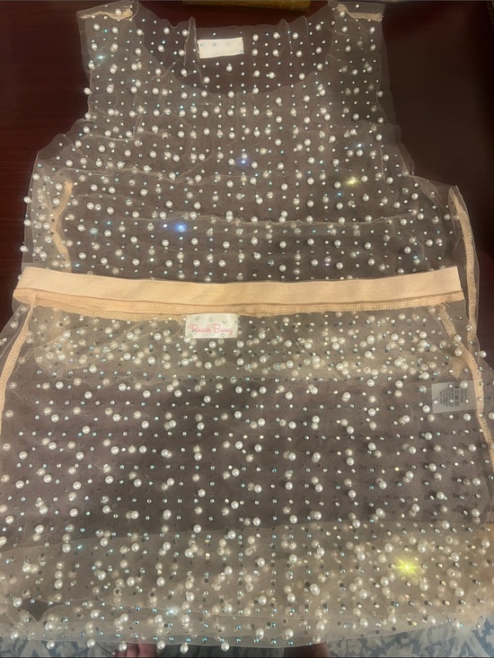 Beach Bunny Tops - Beach Bunny Pearl-Embellished Sheer Crop Camisole and matching skirt